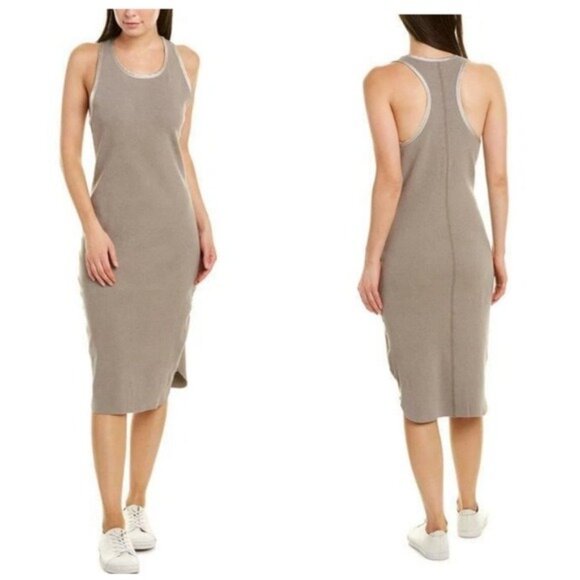 James Perse WLRK6410 Satin Trim Rib Knit Tank Dress Yak Brown Size 1 Small - Picture 1 of 10